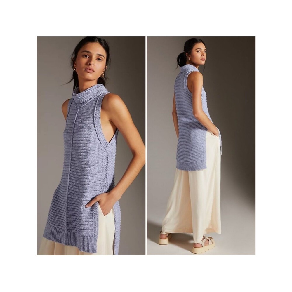 Anthropologie NWT Pilcro Turtleneck Sweater Vest XS periwinkle long tunic top